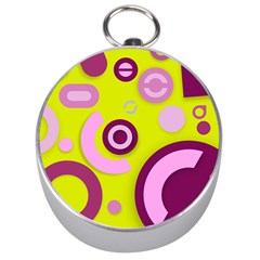 Florescent Yellow Pink Abstract  Silver Compasses by OCDesignss