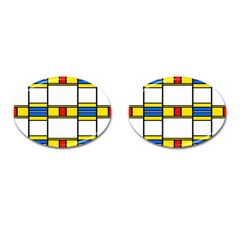 Colorful Squares And Rectangles Pattern Cufflinks (oval) by LalyLauraFLM