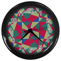 Shapes In Squares Pattern Wall Clock (black) by LalyLauraFLM