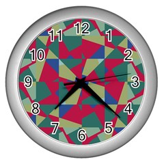 Shapes In Squares Pattern Wall Clock (silver) by LalyLauraFLM