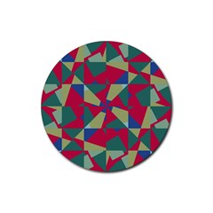 Shapes In Squares Pattern Rubber Round Coaster (4 Pack) by LalyLauraFLM