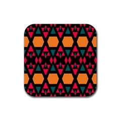 Rhombus And Other Shapes Pattern Rubber Coaster (square) by LalyLauraFLM