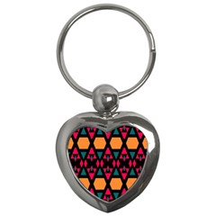 Rhombus And Other Shapes Pattern Key Chain (heart) by LalyLauraFLM