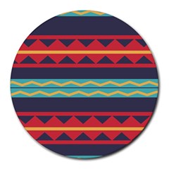 Rhombus And Waves Chains Pattern Round Mousepad by LalyLauraFLM