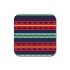 Rhombus And Waves Chains Pattern Rubber Square Coaster (4 Pack) by LalyLauraFLM