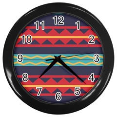 Rhombus And Waves Chains Pattern Wall Clock (black) by LalyLauraFLM