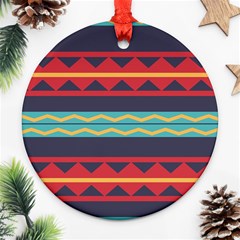 Rhombus And Waves Chains Pattern Round Ornament (two Sides) by LalyLauraFLM