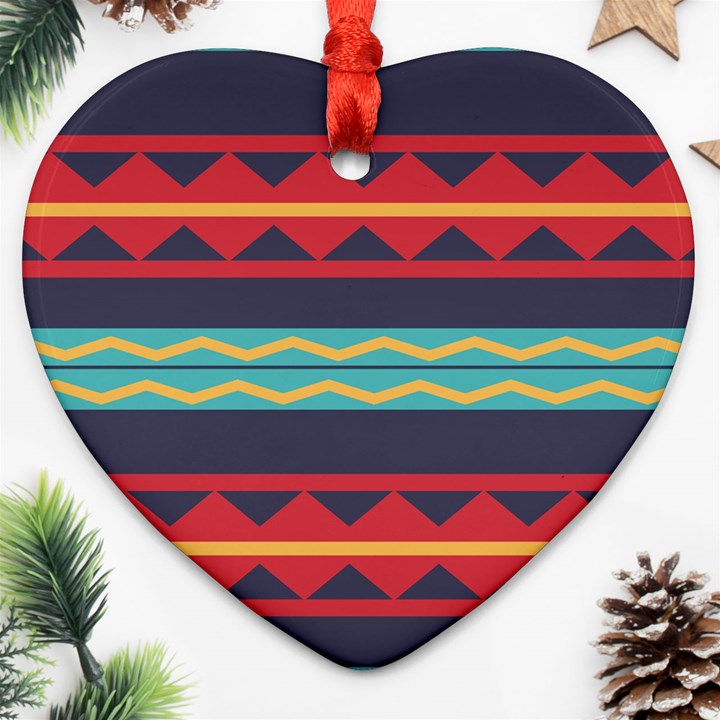 Rhombus and waves chains pattern Heart Ornament (Two Sides)