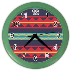 Rhombus And Waves Chains Pattern Color Wall Clock by LalyLauraFLM