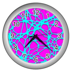 Hot Web Turqoise Pink Wall Clocks (silver)  by ImpressiveMoments