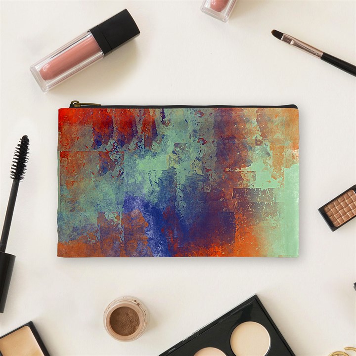 Abstract in Green, Orange, and Blue Cosmetic Bag (Medium) 