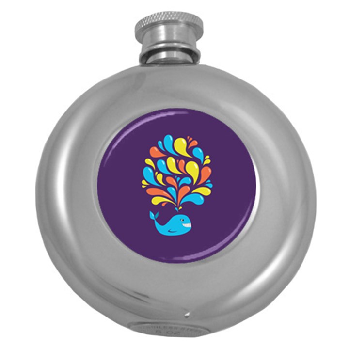 Colorful Happy Whale Round Hip Flask (5 oz)