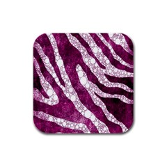 Purple Zebra Print Bling Pattern  Rubber Square Coaster (4 Pack)  by OCDesignss