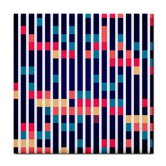 Stripes And Rectangles Pattern Tile Coaster by LalyLauraFLM