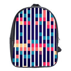 Stripes And Rectangles Pattern School Bag (xl) by LalyLauraFLM