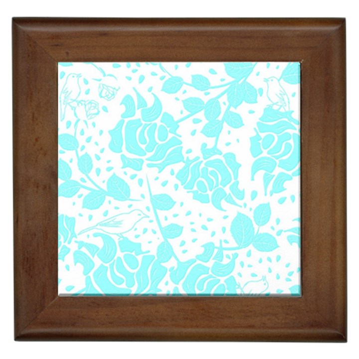 Floral Wallpaper Aqua Framed Tiles