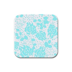 Floral Wallpaper Aqua Rubber Square Coaster (4 Pack)  by ImpressiveMoments