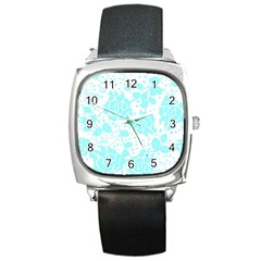 Floral Wallpaper Aqua Square Metal Watches by ImpressiveMoments