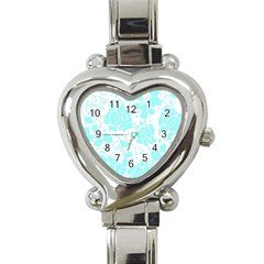 Floral Wallpaper Aqua Heart Italian Charm Watch by ImpressiveMoments