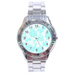 Floral Wallpaper Aqua Stainless Steel Men s Watch by ImpressiveMoments