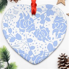 Floral Wallpaper Blue Heart Ornament (2 Sides)