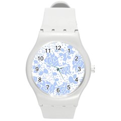 Floral Wallpaper Blue Round Plastic Sport Watch (M)