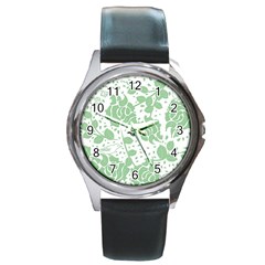 Floral Wallpaper Green Round Metal Watches by ImpressiveMoments