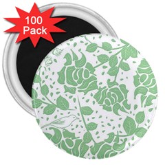 Floral Wallpaper Green 3  Magnets (100 Pack) by ImpressiveMoments