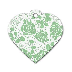 Floral Wallpaper Green Dog Tag Heart (two Sides) by ImpressiveMoments