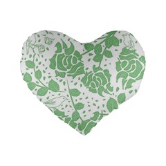 Floral Wallpaper Green Standard 16  Premium Flano Heart Shape Cushions by ImpressiveMoments