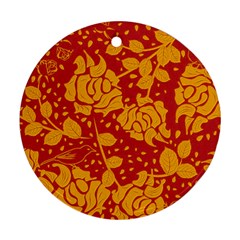 Floral Wallpaper Hot Red Ornament (round)  by ImpressiveMoments