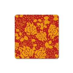 Floral Wallpaper Hot Red Square Magnet by ImpressiveMoments