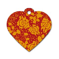 Floral Wallpaper Hot Red Dog Tag Heart (two Sides) by ImpressiveMoments