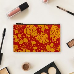 Floral Wallpaper Hot Red Cosmetic Bag (small)  by ImpressiveMoments