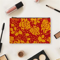 Floral Wallpaper Hot Red Cosmetic Bag (medium)  by ImpressiveMoments