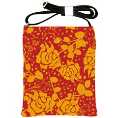 Floral Wallpaper Hot Red Shoulder Sling Bags by ImpressiveMoments