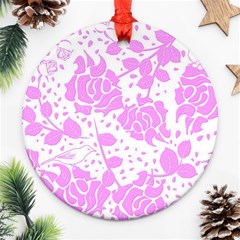 Floral Wallpaper Pink Round Ornament (two Sides) 