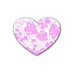 Floral Wallpaper Pink Rubber Coaster (heart)  by ImpressiveMoments