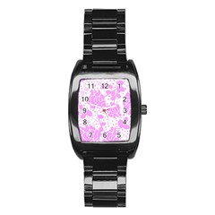 Floral Wallpaper Pink Stainless Steel Barrel Watch by ImpressiveMoments