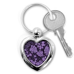 Floral Wallpaper Purple Key Chains (heart)  by ImpressiveMoments