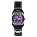 Floral Wallpaper Purple Stainless Steel Barrel Watch Front