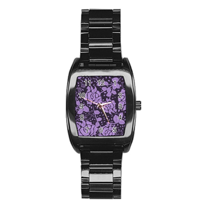 Floral Wallpaper Purple Stainless Steel Barrel Watch