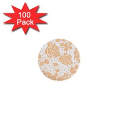 Floral Wallpaper Peach 1  Mini Buttons (100 Pack)  by ImpressiveMoments