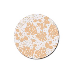 Floral Wallpaper Peach Rubber Round Coaster (4 Pack)  by ImpressiveMoments