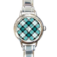 Smart Plaid Teal Round Italian Charm Watches by ImpressiveMoments