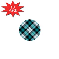 Smart Plaid Teal 1  Mini Buttons (10 Pack)  by ImpressiveMoments