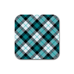 Smart Plaid Teal Rubber Square Coaster (4 Pack)  by ImpressiveMoments