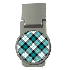 Smart Plaid Teal Money Clips (round)  by ImpressiveMoments