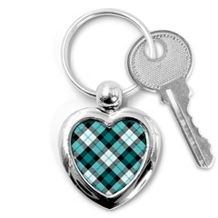 Smart Plaid Teal Key Chains (heart)  by ImpressiveMoments