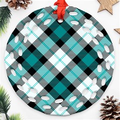 Smart Plaid Teal Round Filigree Ornament (2side) by ImpressiveMoments